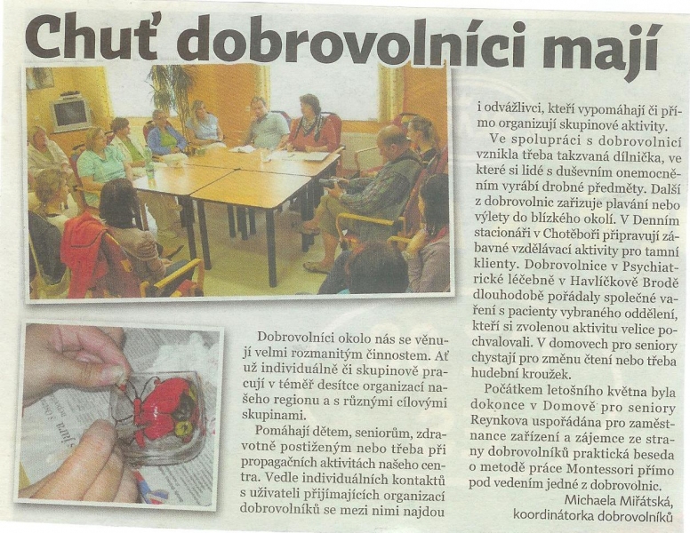 úryvek z novin Chuť dobrovolníci mají