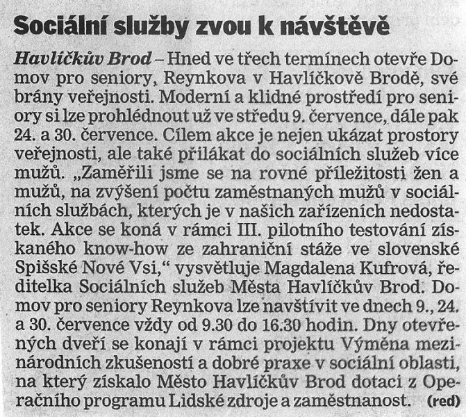 Sociální služby zvou k návštěvě