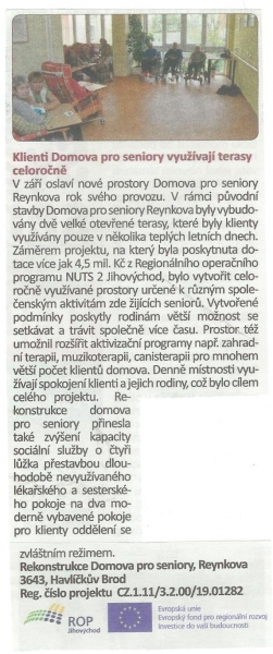 Klienti Domova pro seniory využívají terasy celoročně