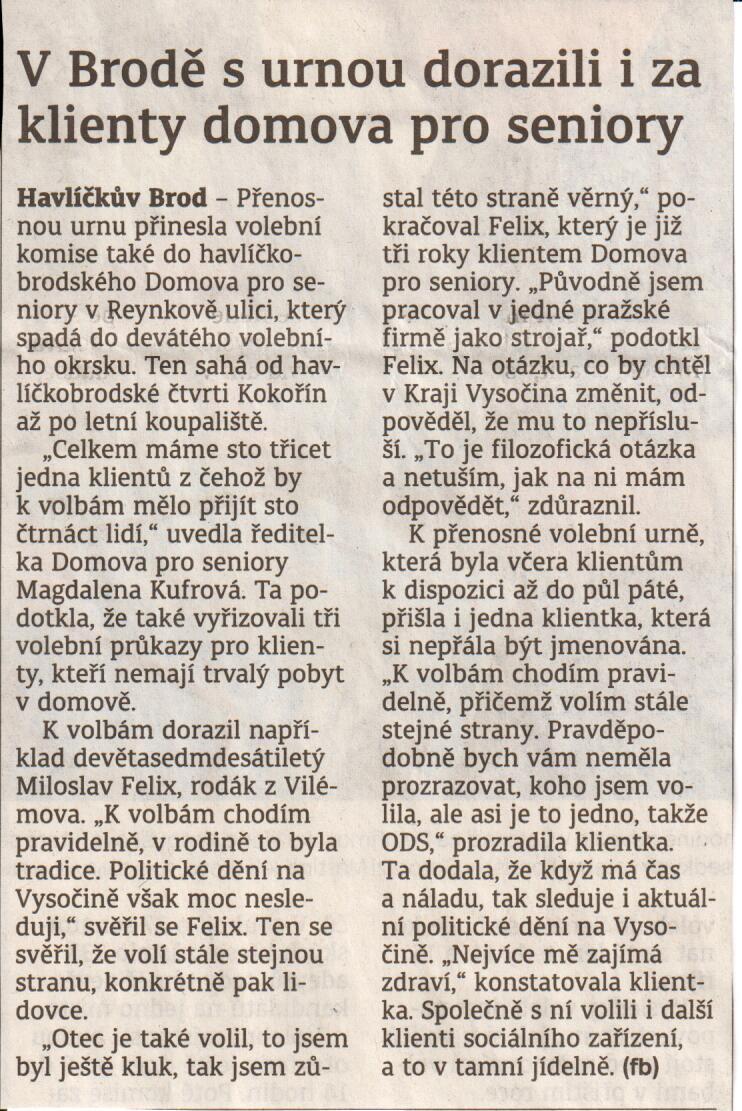 V Brodě s urnou dorazili i za klienty domova pro seniory