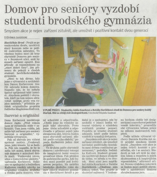 článek Domov pro seniory vyzdobí studenti brodského gymnázia